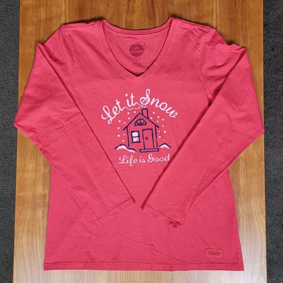 Life is Good Red Crusher Classic Fit Let it Snow V-Neck Long Sleeve Tee - M - Picture 4 of 10